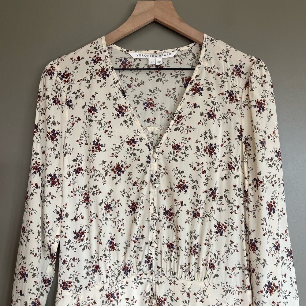 Veronica Beard Riggins Dress Whitestone Size 8 Silk Ivory Cream Floral Blouson - Picture 5 of 16